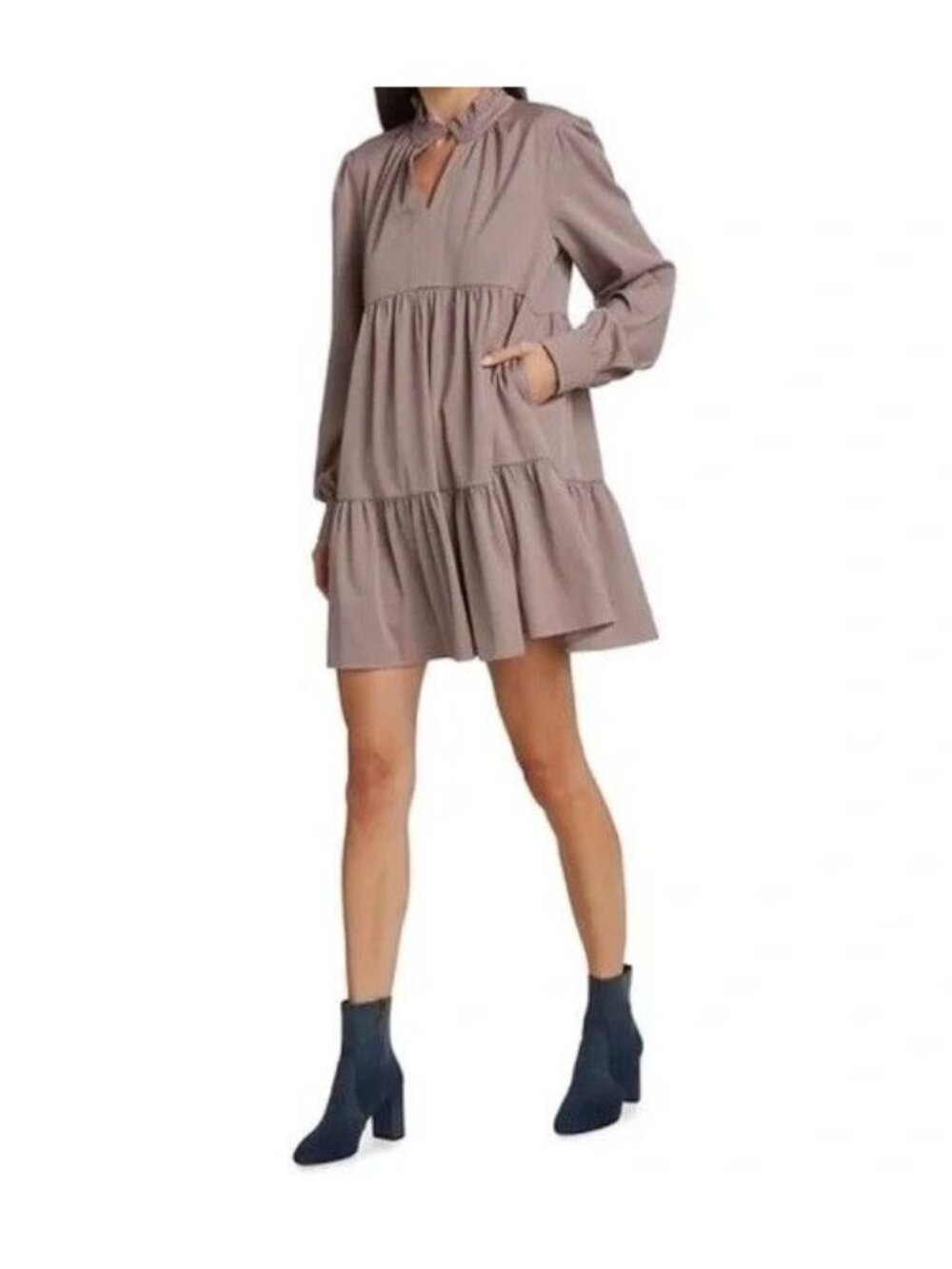 Pinch Womens Blush Pink Ruffled Long Sleeve Peasant Dress Top Size M